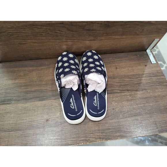 Clarks Women's Cloudstepper Breeze Shore Mules Navy Floral 5.5M New - Picture 4 of 10
